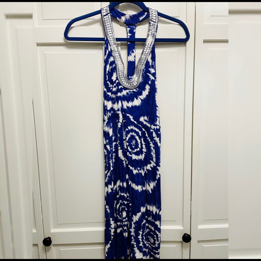 INC Racer Back Tie Dye Sun Dress Blue White Medium